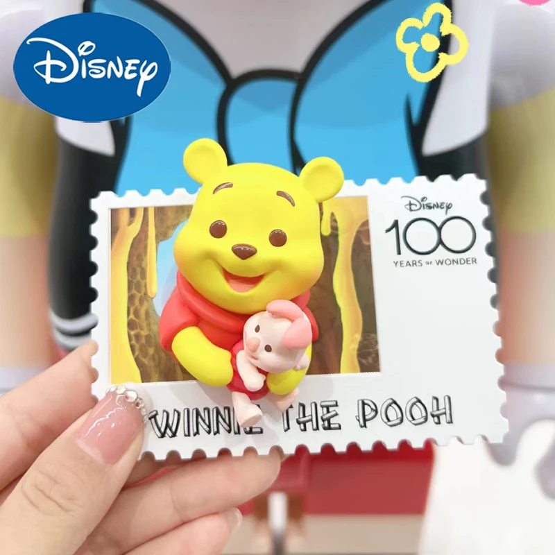 Disney 100th Anniversary Retro Stamp Figure Mickey Mouse Stitch The Pooh Refrigerator Sticker Model Doll Statue Toy Xmas Gift