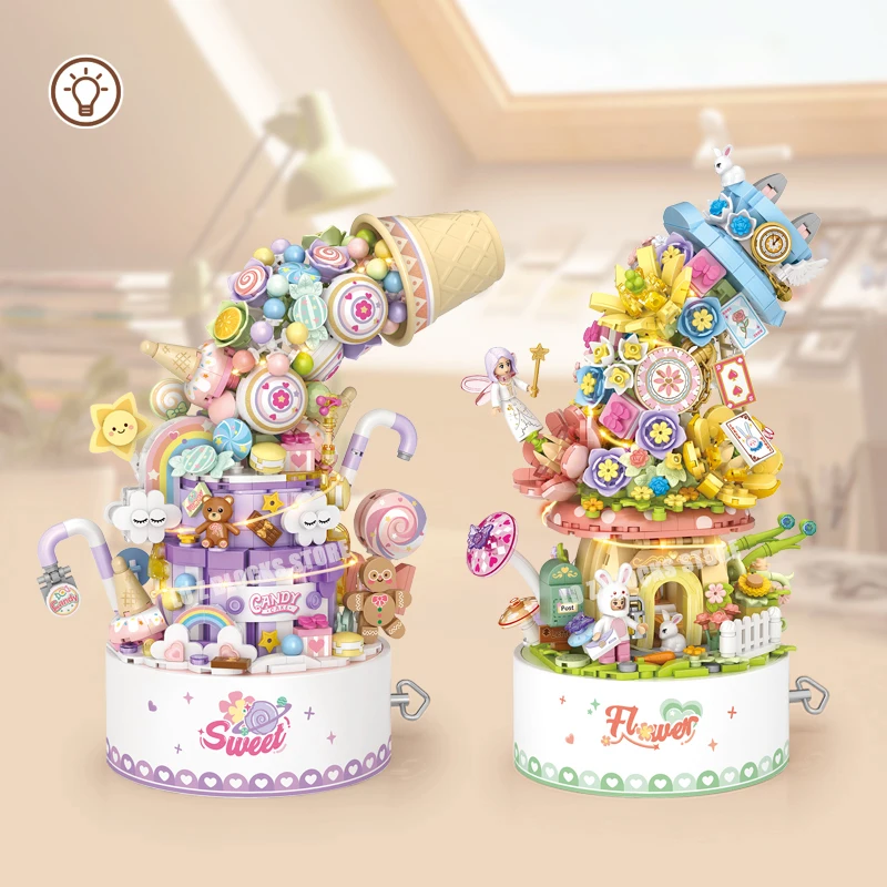 

LOZ Mini Cake Music Box Assembling Building Blocks LED Christmas House Mushroom House Ice Cream Rabbit Brick Toy Children Gift