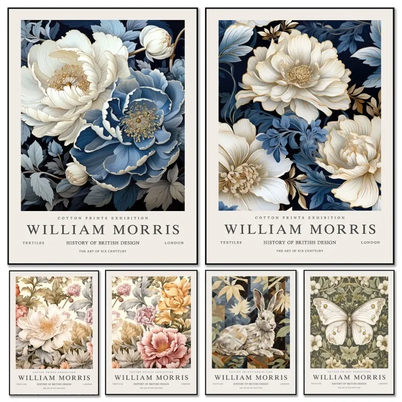 Vintage William Morris Exhibition Poster Butterfly Flower Wall Art Canvas Painting Wall Print Picture For Living Room Home Decor