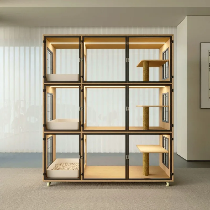 Solid wood cat cage villa cabinet nest cat house house glass display cabinet brooding warm insulation cabinet box cage