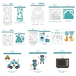 New 2024 Dust Bunnies Spin Cycle Doodle Car Robot Metal Cutting Dies Clear Stamps Scrapbooking For Paper Making Frame Card
