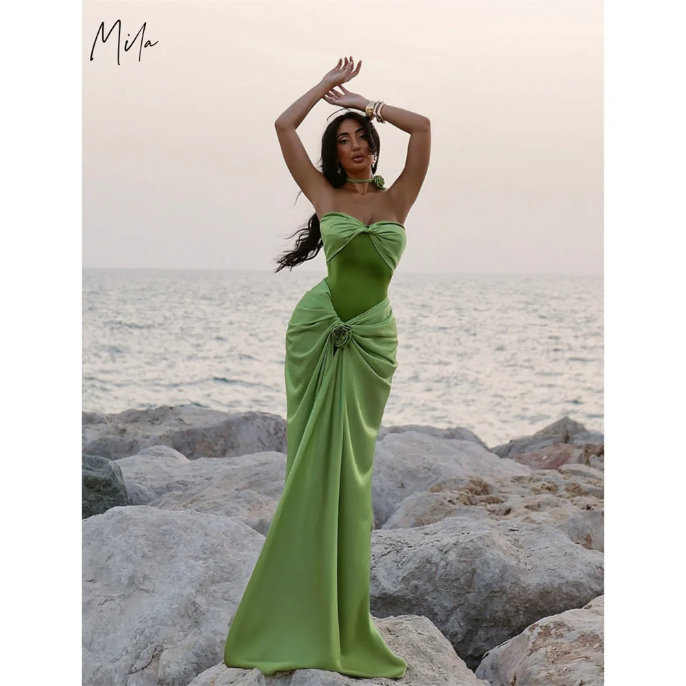 

Mila Sweetheart Neck Mermaid Evening Dresses Green Floor-Length Prom Dresses Beading 2025 Customized Satin Vestidos De Fiesta