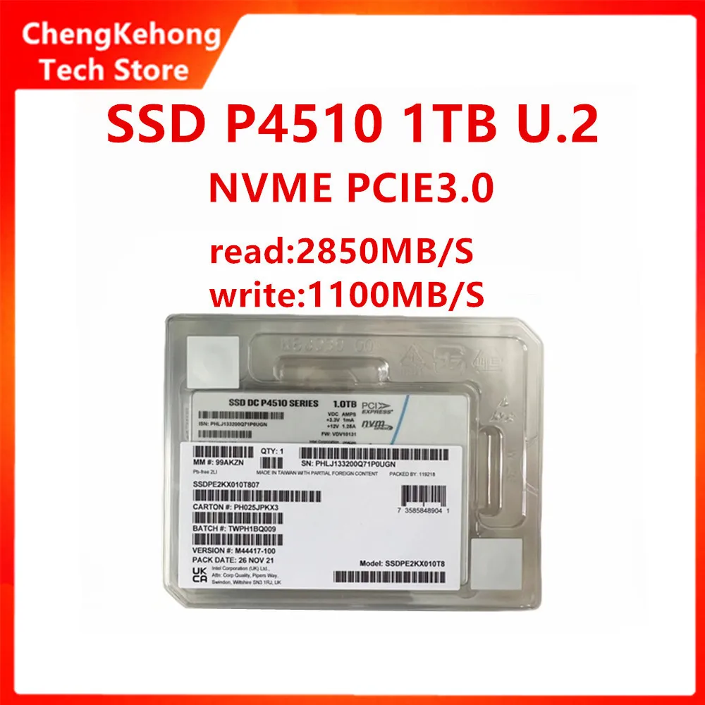 SSD Original For Intel P4510 1T 2T 4T U.2 PCIE3.0 NVMe 2.5in Write Dense Server Enterprise  Solid State Drive