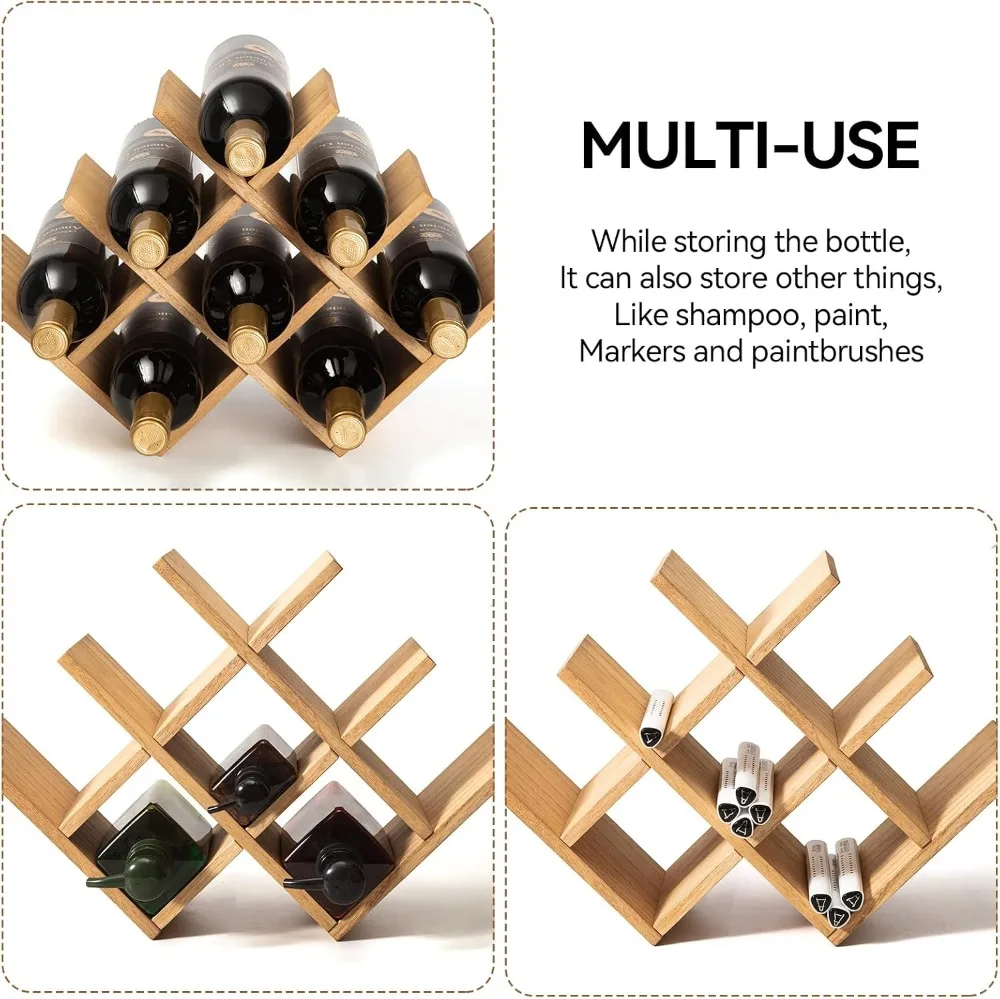 3-Tier Wooden Wine Rack Holds 8 Bottles, Compact Countertop Storage for Kitchen, Bar, Pantry, 16.73x5.91x11.14 in