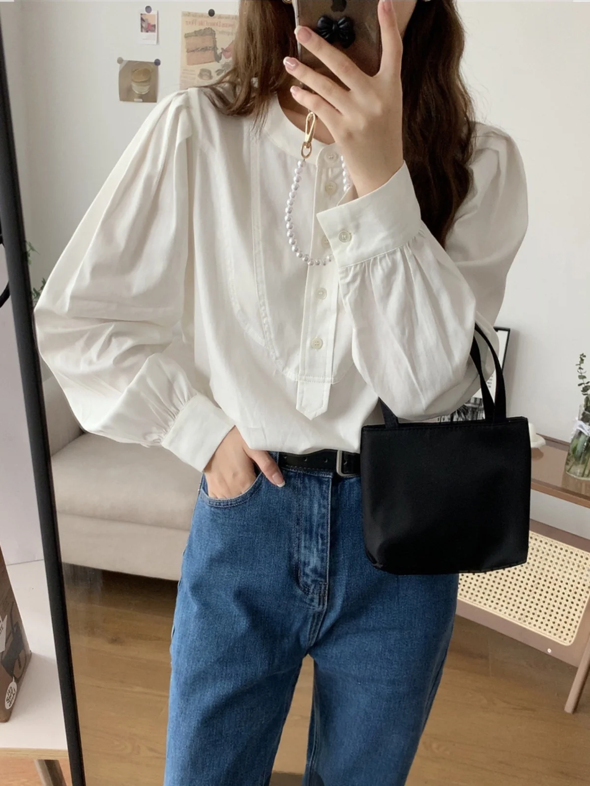 

UVPU Women's round Ne irt Vintage Simple Design Cotton Blend Long Sve Top Ele Faionable Autumn Collection