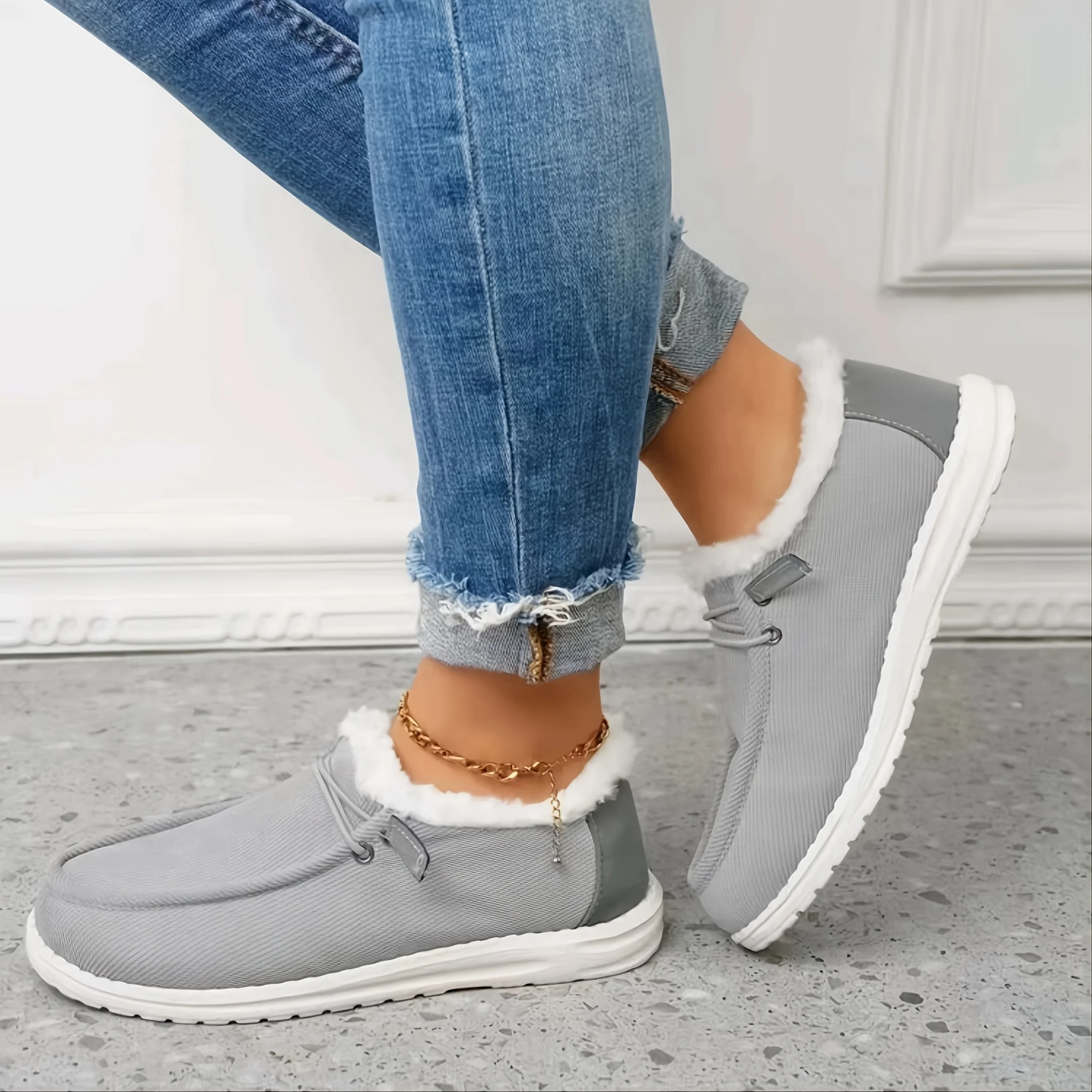 Women Lightweight & Comfortable Fleece Slip On Loafer Sneakers - Perfect for Walking