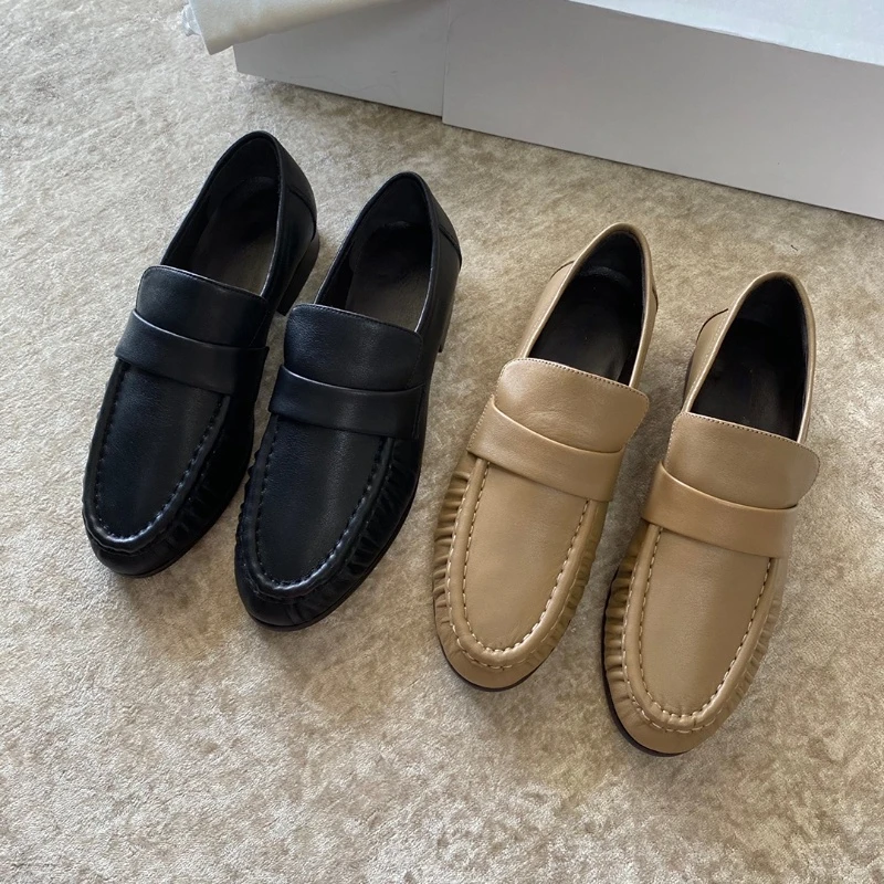 Imported Calfskin Super Invincible Soft Pleated Loafers Real Leather Women Shoes