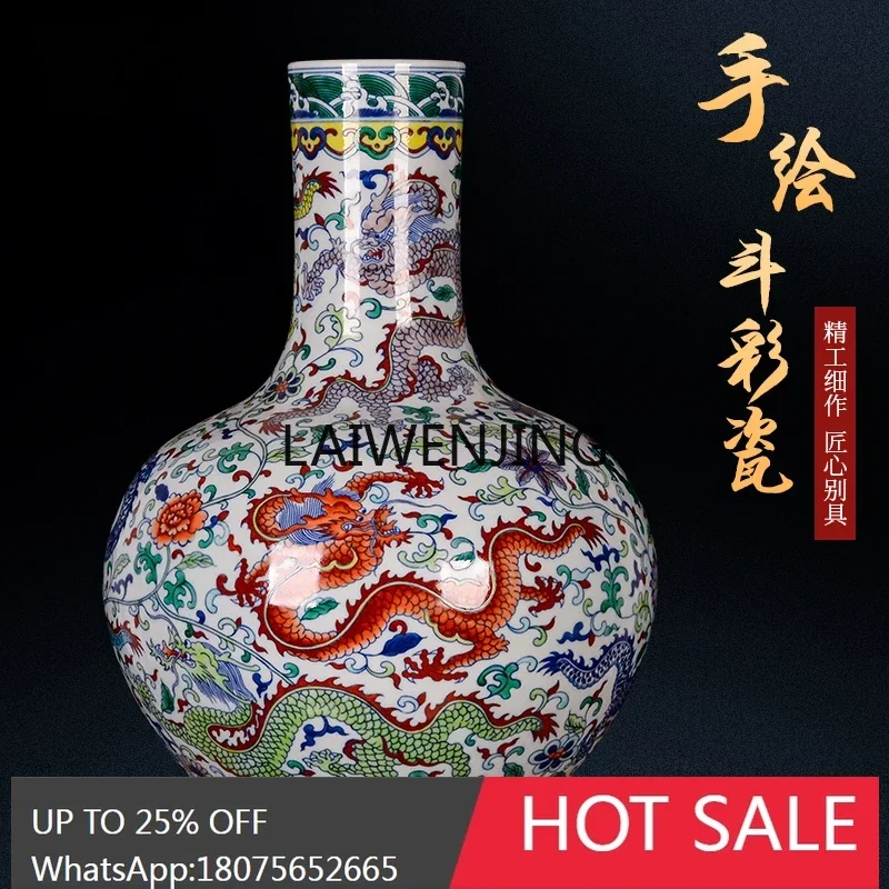 

LYN Jingdezhen master hand-painted bucket color antique vase Chinese ceramic porch bogu frame ornament