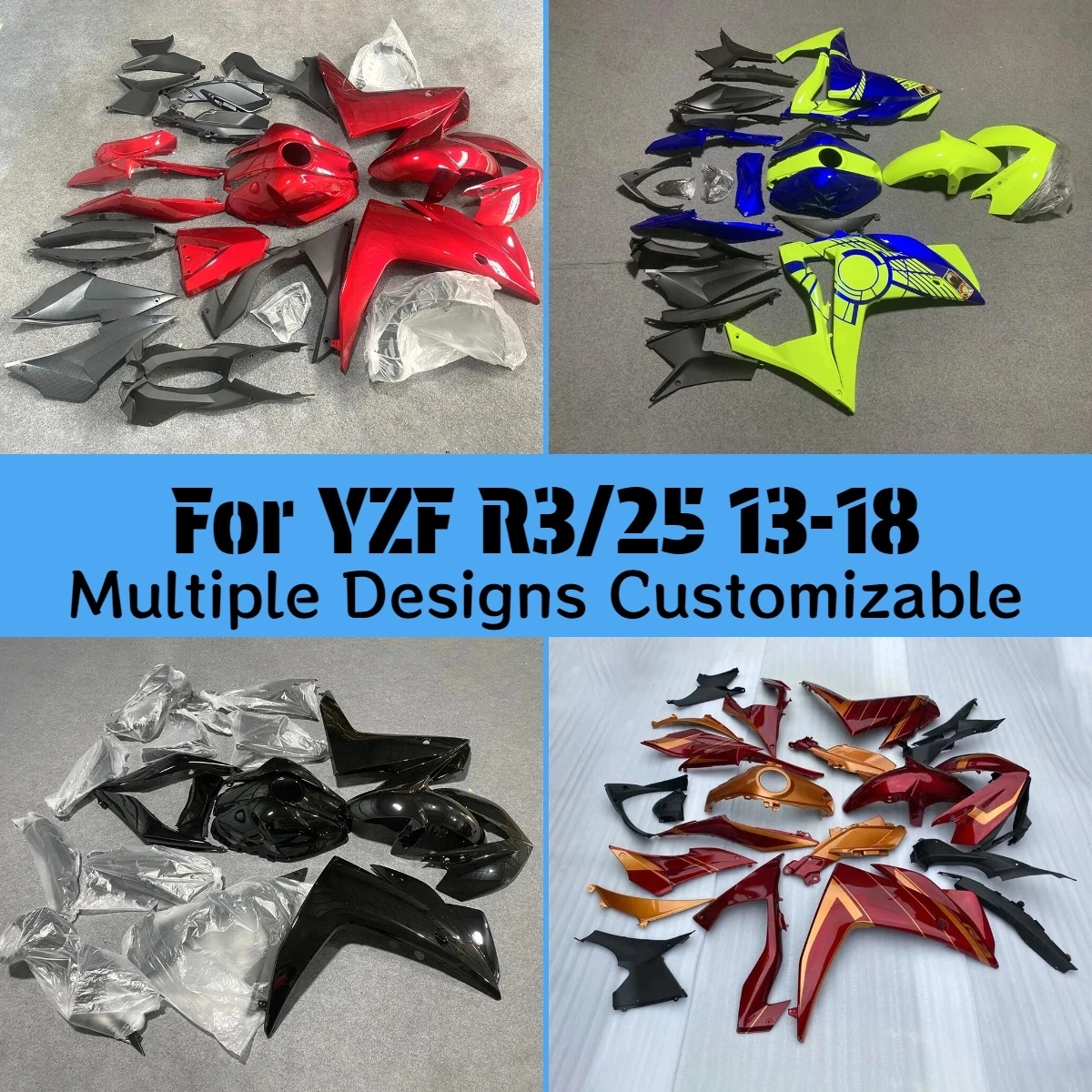 YZF-R3 R25 2013-2018 Fairing Kit for YAMAHA YZFR25 R3 13-18 Customizable ABS Injection Bodywork Set Motorcycle Fairings