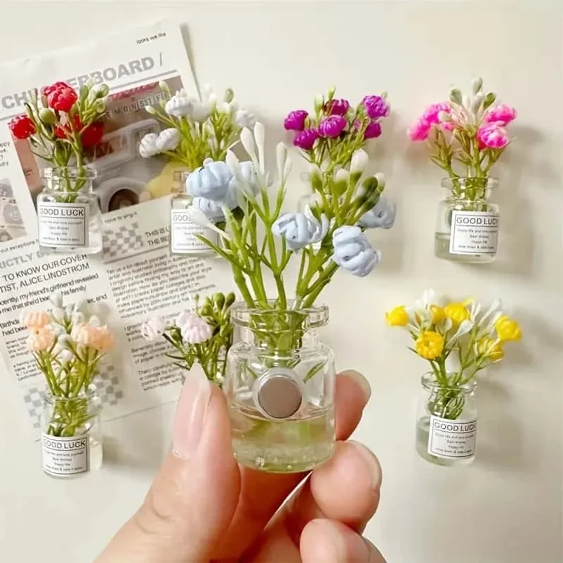 8pcs Mini Small Vase Magnets Cute Mini Refrigerator Magnets 3D Vase Fun Refrigerator Accessories Kitchen Decoration Holiday Gift