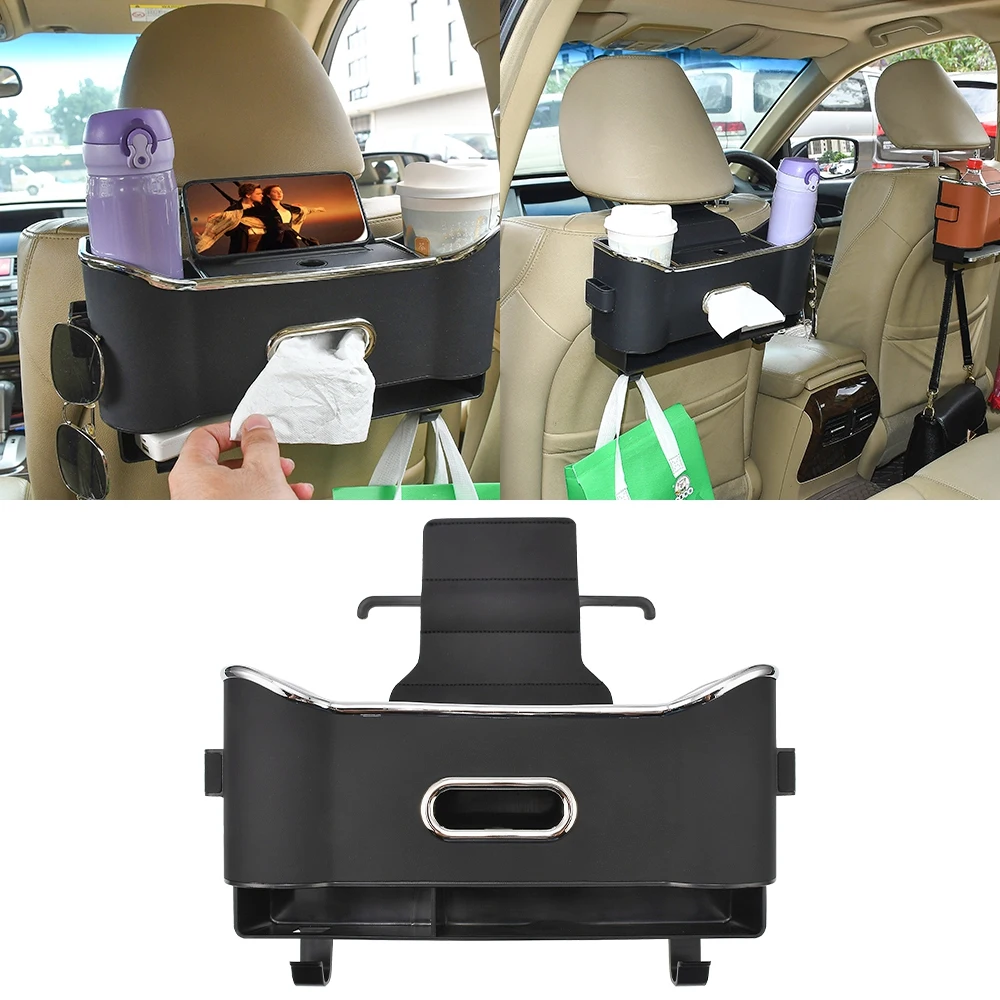 Car Seat Back Organizer Storage Box Multi-functional Car Tissue Box With Cup Holder Interior Car Accessories