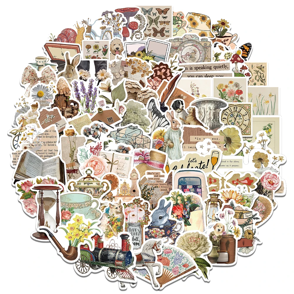 

50/100pcs Watercolor Vintage Plant Flower Animal Stickers Art Decals for Fridge Phone Laptop Scrapbooking Journal Planner