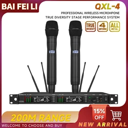 BAIFEILI QXL-4 Audio UHF Wireless Microphone System True Diversity 200m Range For Stage Performance, Church, Speech, Singing