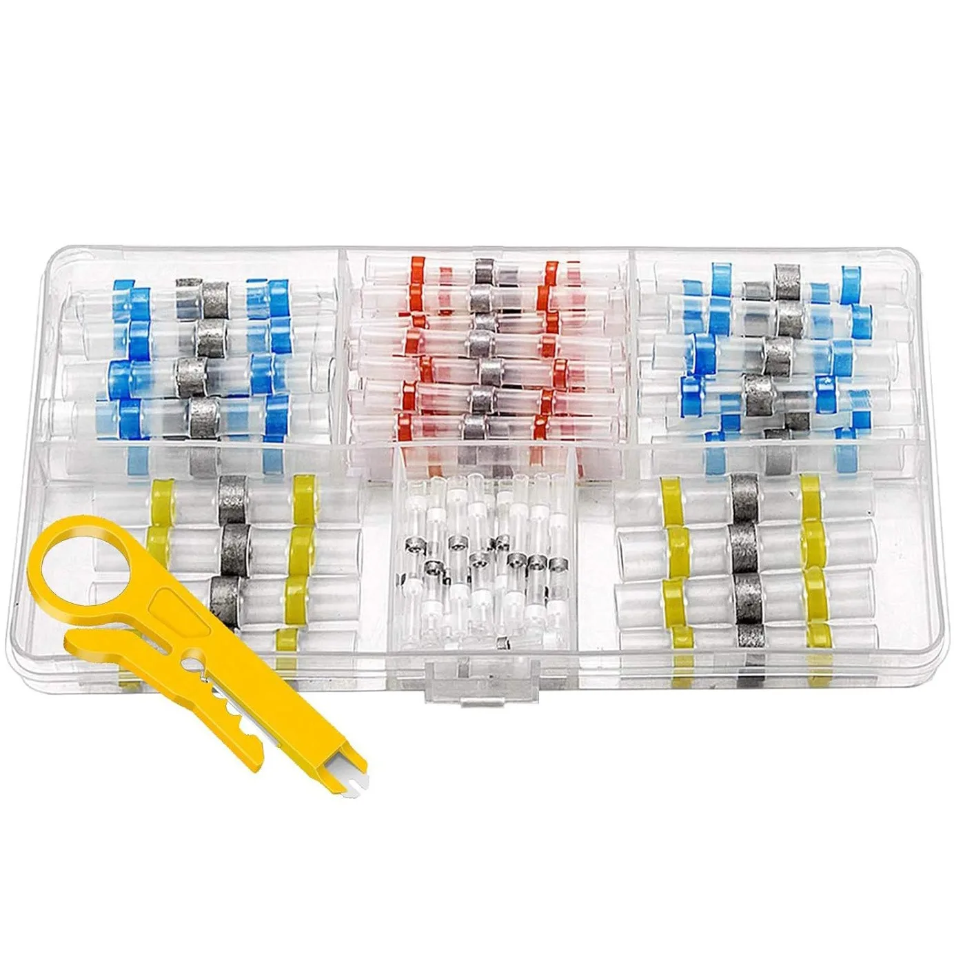 65PCS Boxed Solder Ring Heat Shrink Terminals Kit, Waterproof Auto Electrical Wire Connectors with Wire Stripper