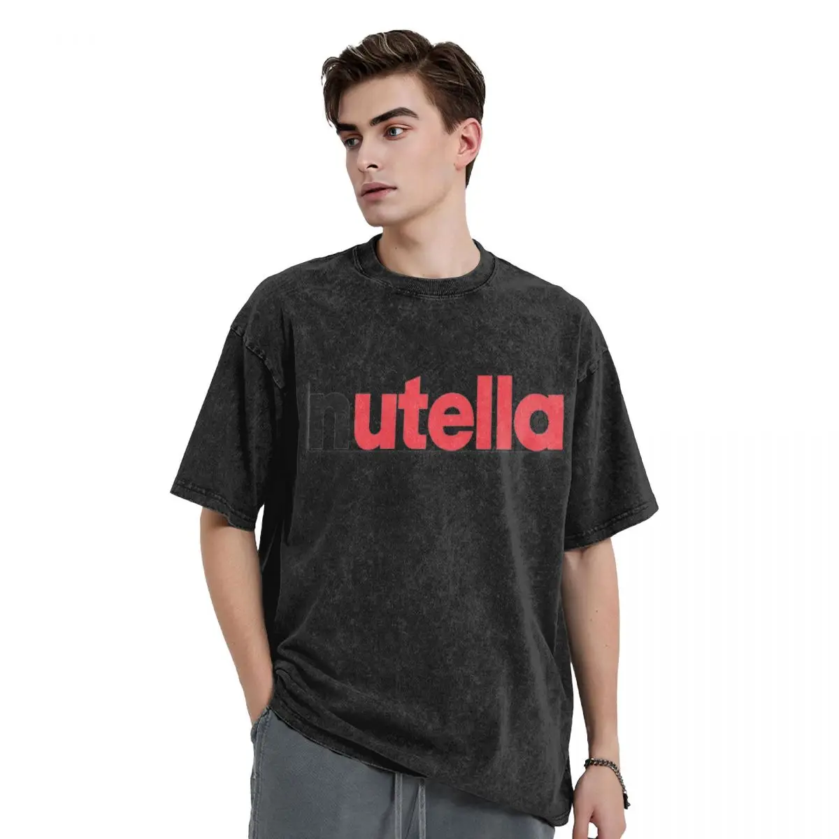 Nutella Washed T Shirts Cotton Short Sleeve Hip Hop T-Shirt Streetwear Tops Tees for Men Women