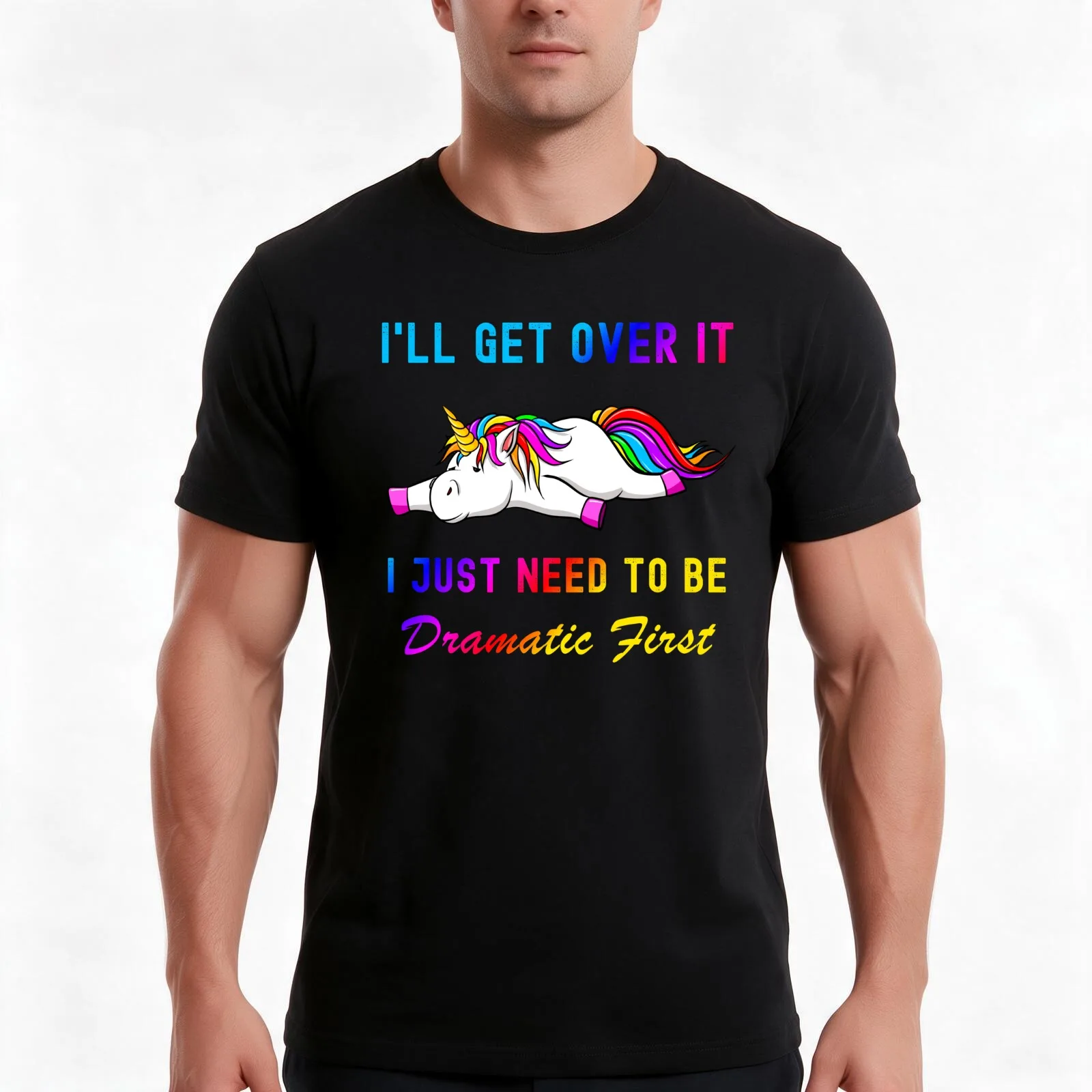 Unicorn Lazy Sleepy I'll Get Over It Dramatic First T-Shirt, Summer Casual Cotton Tee, Oversized Streetwear Tops, 100% Cotton
