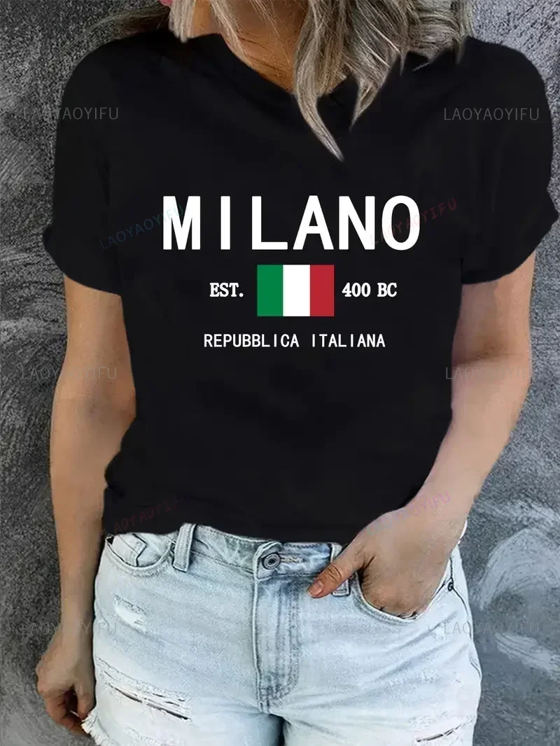 Italy Pattern T-Shirt Milano EST.400 BC repubblica italiana Print Simple Retro Fashion Casual Summer Harajuku Women's T-shirt