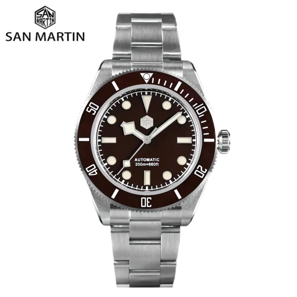 San Martin 40mm Men Watch BB58 Retro Water Ghost Mechanical Diver Screw Bracelet Sapphire 20Bar Waterproof Luminous SN0008 V3