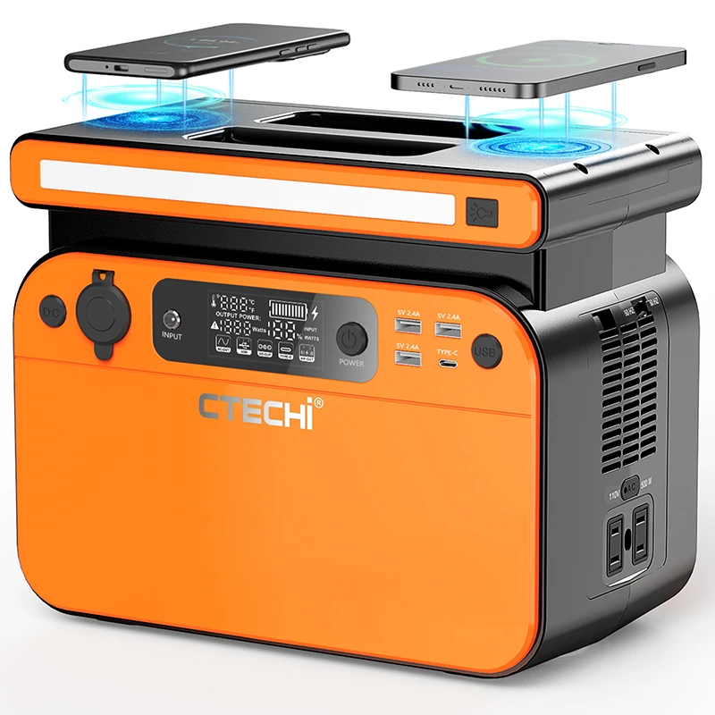 500W Wireless Charge LED Light LiFePO4 Electric Portable Power Station Solar Generator Energy Storage Power Bank Station