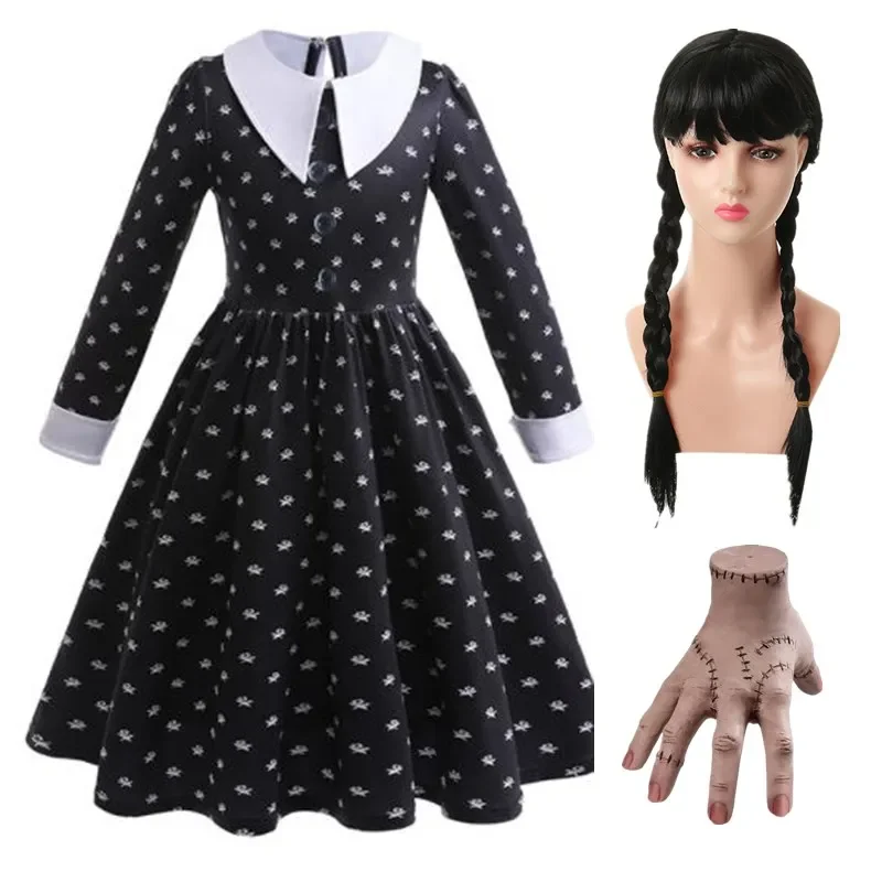 Wednesday Addams Girls Costume Cosplay Princess Costume Birthday Disguise Children Halloween Clothing Carnival Party Black Dress