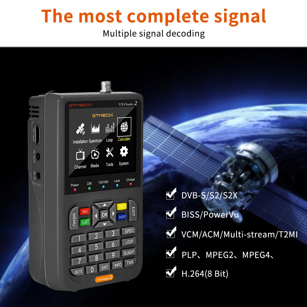 2024 New V8 Finder2 Satellite Finder Digital FTA DVB-S/ S2/ S2X Signal Detector Receiver LCD Screen for Adjusting Sat TV Dish