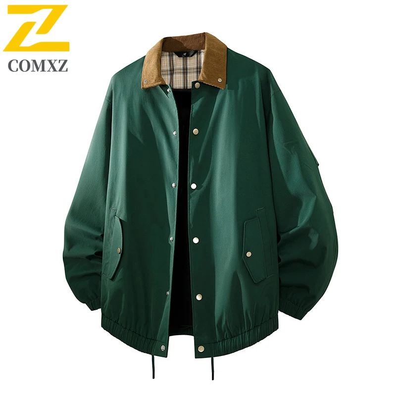 

COMXZ Men Jacket Loose Casual Contrast Color Lapel Outdoor Hiking Camping Windbreaker Coat Lightweight Running Autumn Workwear