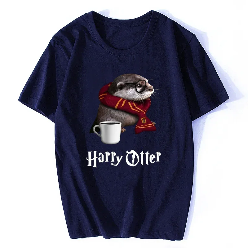 Men\'s Funny Otter Print T-Shirt 100% Cotton Shirt Casual Oversized Otter Lovers Trendy Fashion 2024 Graphic T Shirts