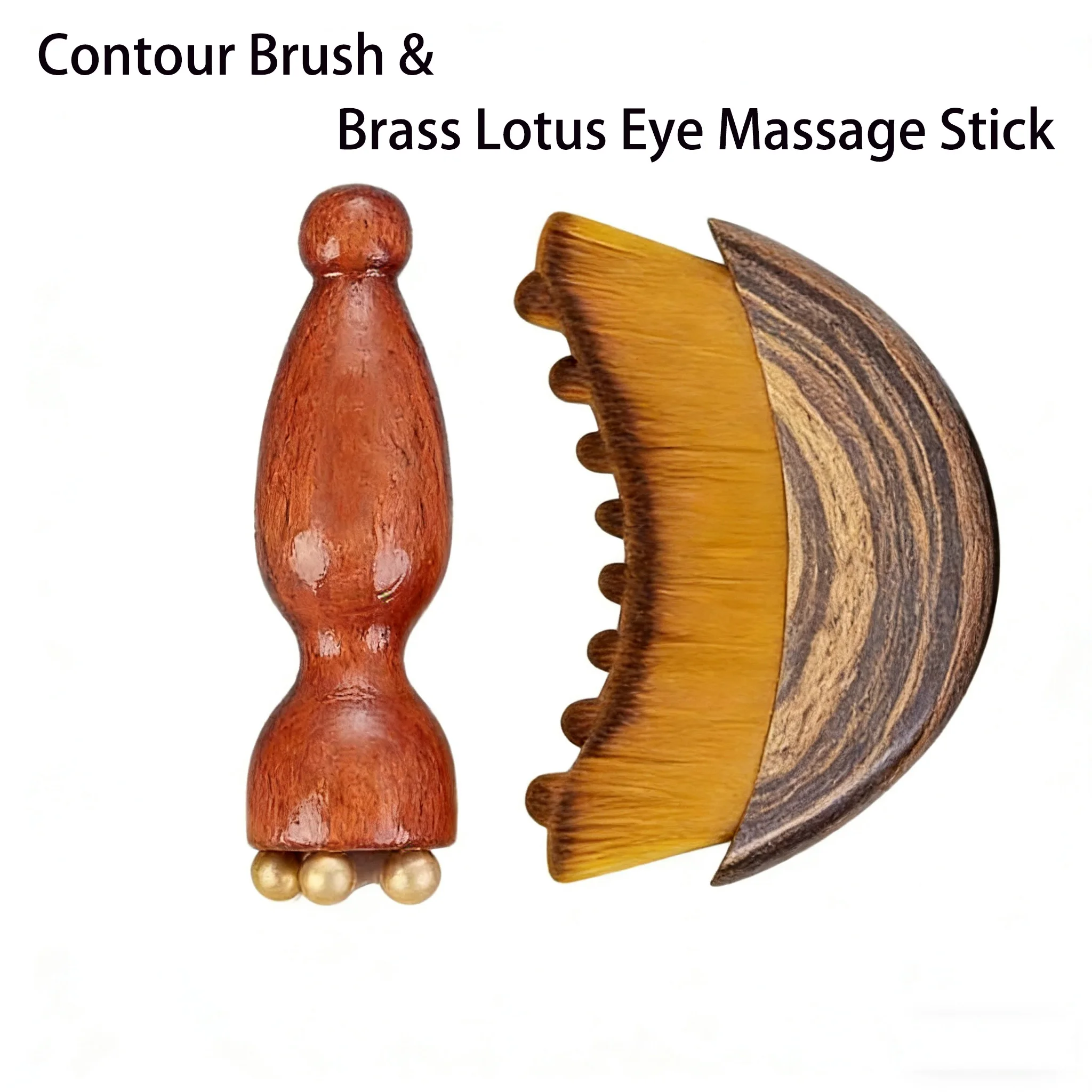 Kontur-Bürste, Lymphatische Kontur-Gesichtsbürste & Messing-Lotus-Augenmassagestab Sandelholz Gesichts- und Augen-Meridian-Akupressur-Massagegerät