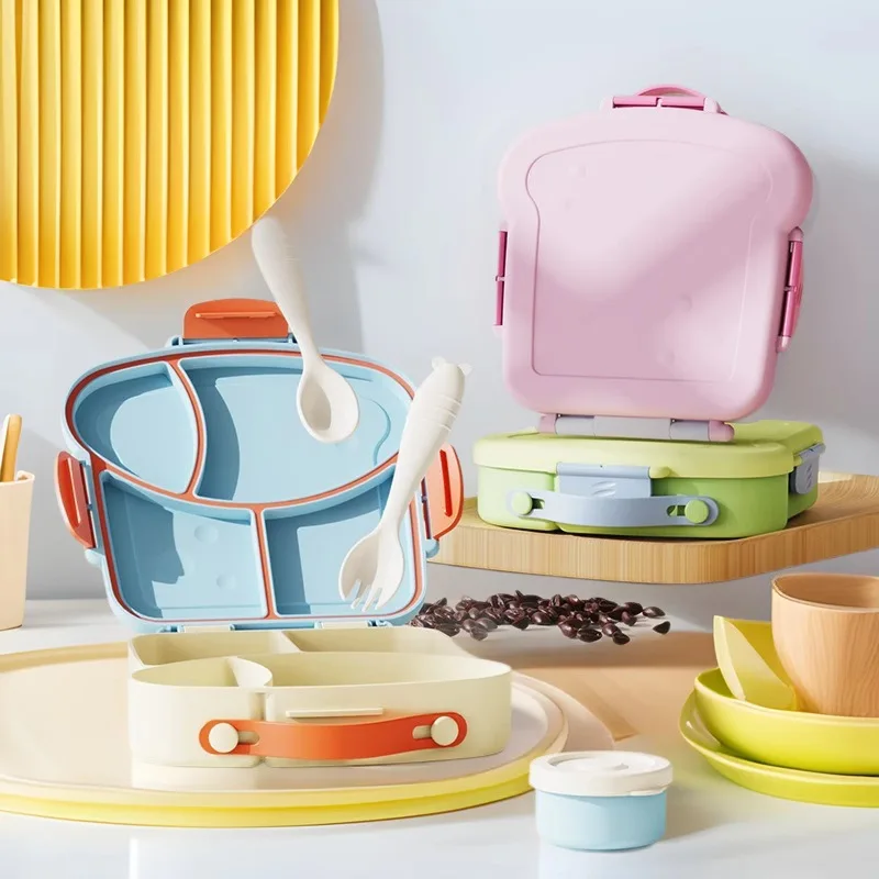 Bento Lunch Box Set Leak Proof Snack Box with Spice Cup & Utensils BPA Free Portable Handle Meal Container for School Travel BBQ