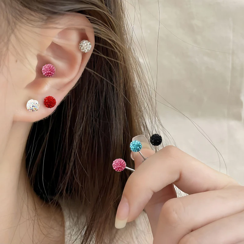 Real 925 Sterling Silver Colored Zircon Ball Bead Screw Stud Earrings For Women Classic Fine Jewelry Light Luxury Accessories