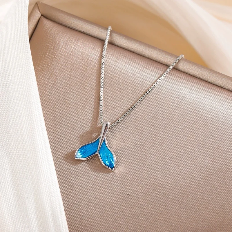 Uini Tail hot selling new 925 sterling silver fashionable temperament blue fish tail pendant necklace trendy girl accessories