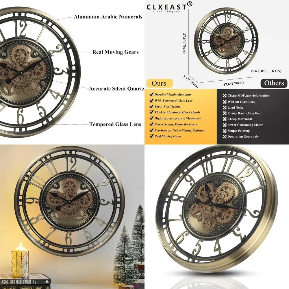 

28 Inch Modern Farmhouse Wall Clock - Brass Gold for Living Room & Home Office, Perfect Housewarming Gift