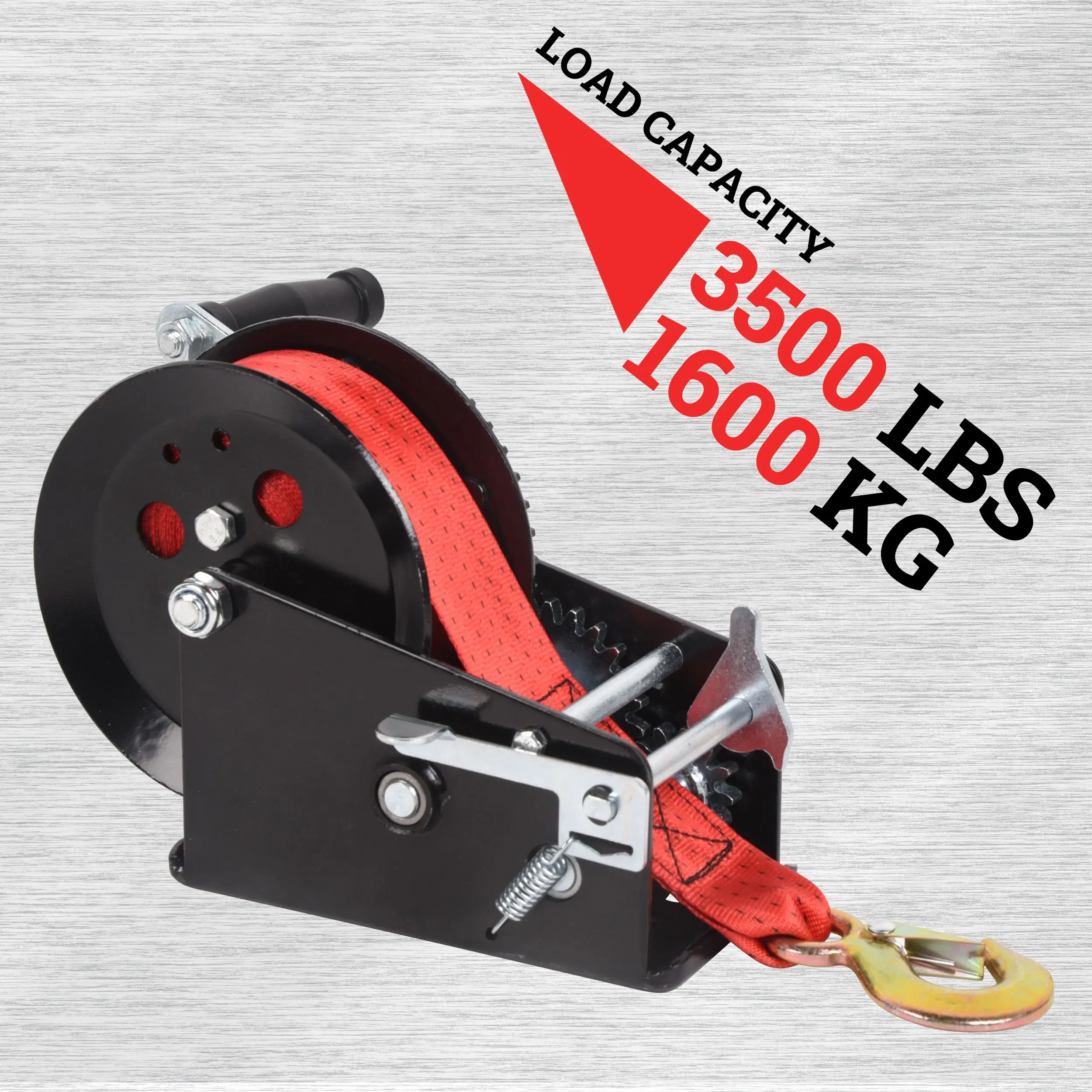 Boat Trailer Winch Hand Winch 3500lbs Heavy Duty Hook with 33ft Red Polyester Strap, Two Way Ratchet Portable Manual Winch for