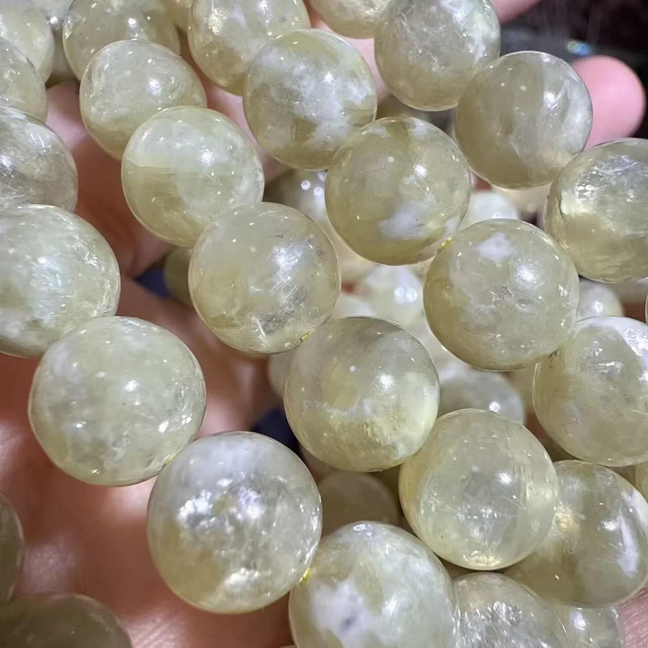 AAA Natural Gold Color Lepidolite Emerald Bracelet 9-10mm round Beads Healing Reiki Crystal Jewelry Mineral Specimen Collection