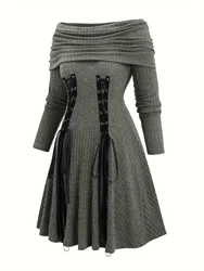 2024 European and American leisure fashion solid color shoulder drawstring plus size A dress female
