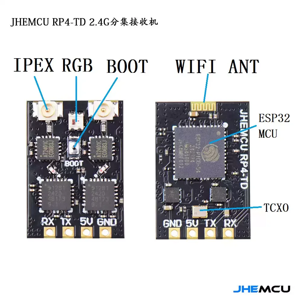 JHEMCU RP4-TD 2.4G ELRS True Diversity Receiver ESP32 Dual SX1280 TCXO CRSF 5V 1.05g for FPV Long Range Drone