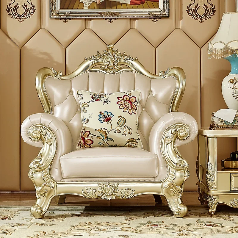 TAO European cowhide 123 combination noble gold leather double-sided carved high-end villa luxury living room furniture