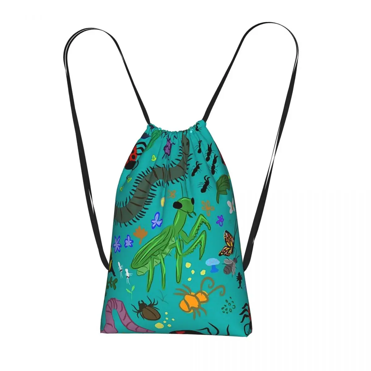 

Cartoon Insect Bug Pattern Backpacks Portable Drawstring Bundle Pocket Sports Bag Book Bags for Travel Students