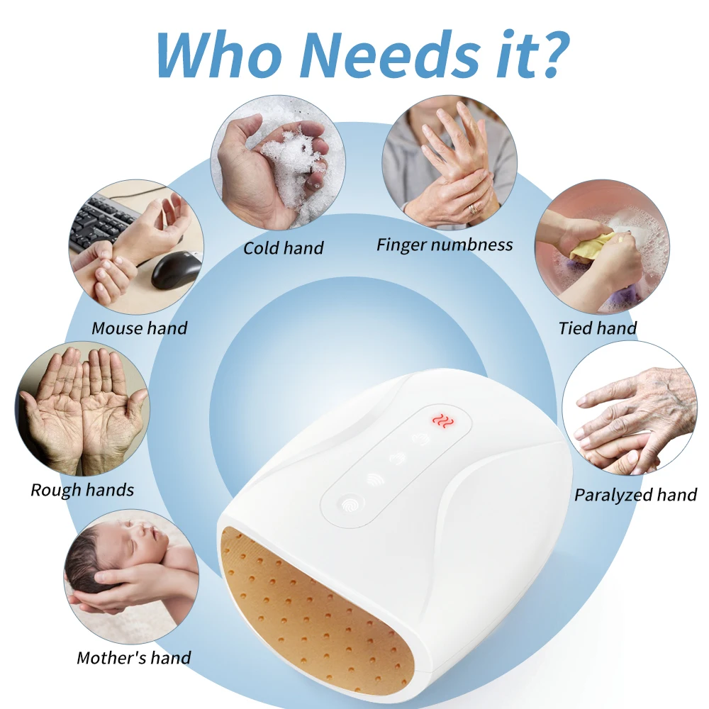 Smart Library Cordless 3 Levels Hand Massage Pressure Point Heat And Compression Hand Massager