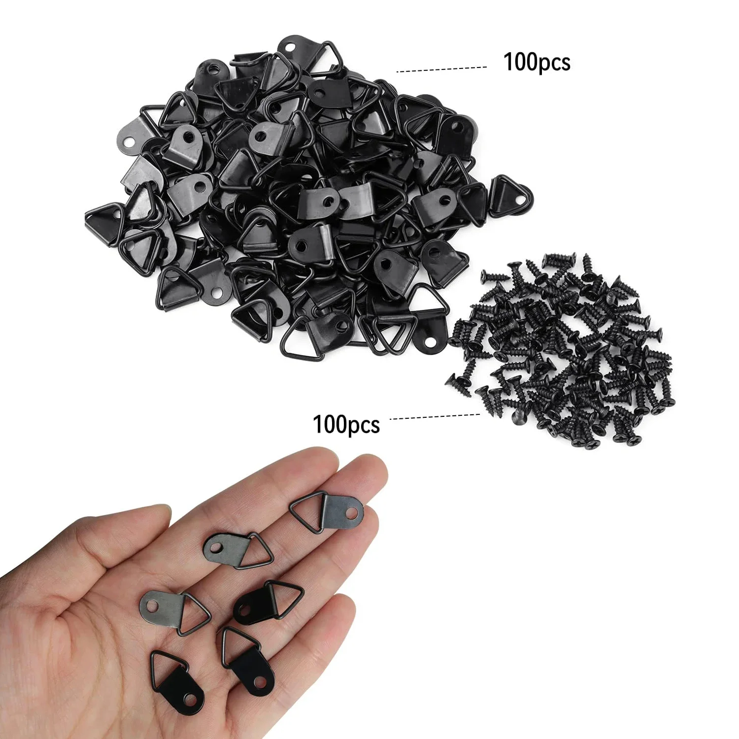 100 Sets Bilderaufhänger mit Schrauben, kleiner dreieckiger Ring, leichte D-Ringe für Uhr, Spiegel, Gemälde, Kunstwerke, Bilderrahmen – Detail 13