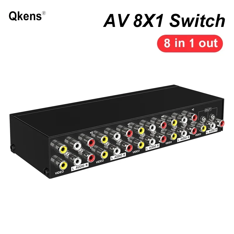 8 Ports Composite 3 RCA Video Audio AV Switcher Box 8 Way Converter AV 8x1 Switch 8 in 1 Out for PS2 PS3 DVD Wii Xbox To TV HDTV