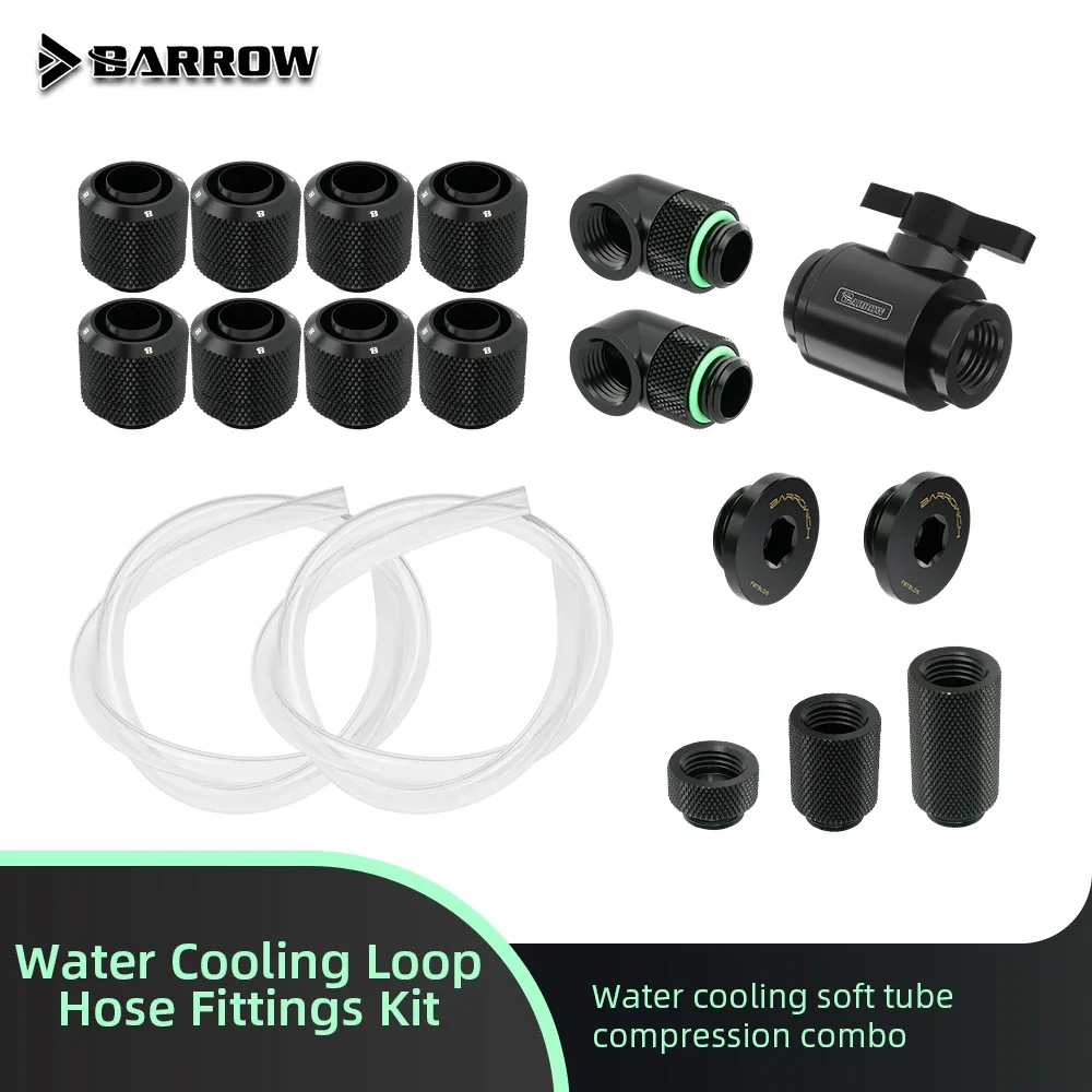 Barrow Soft Tube Connector Kit 10x13mm 10x16mm Hose Compressions 90 Degreed Rotary Connectors for PC Gaming Liquid Cooling