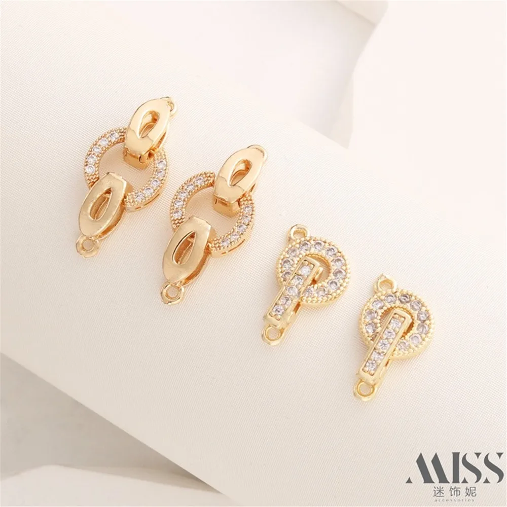 

14K Gold Bag Color-preserving Zircon Bilateral Buckle Round Connecting Buckle DIY Pearl Bracelet Necklace Finishing Accessories