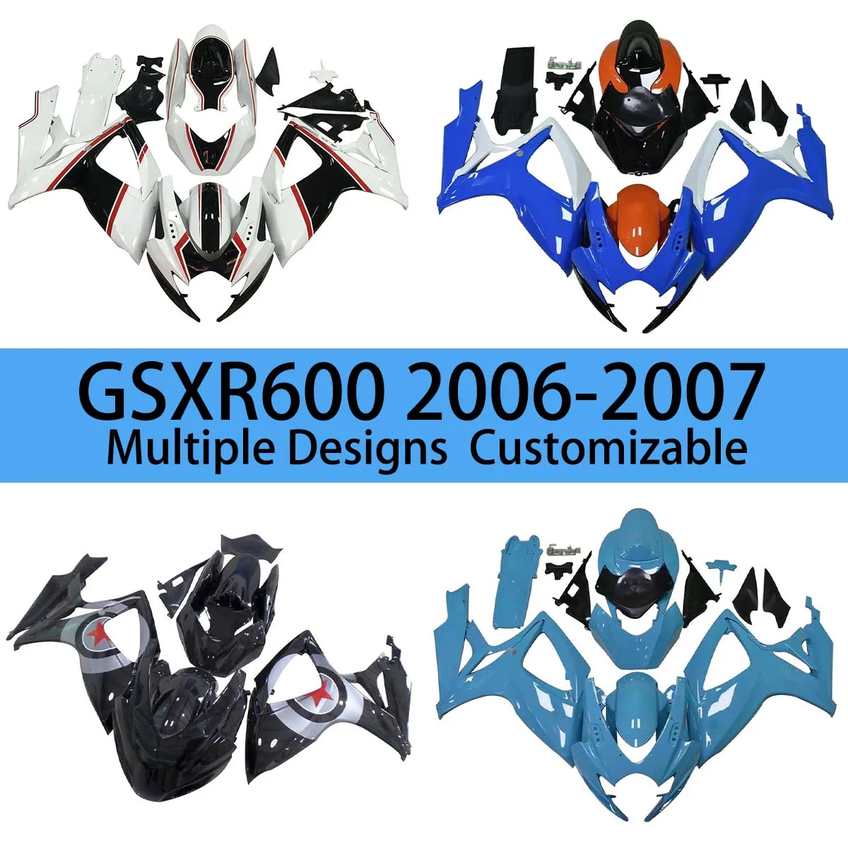

For GSXR600 GSXR750 2006 2007 ABS Fairing Set GSXR 600 750 06 07 Motorcycle Aftermarket ABS Plastic Fairings Body Parts Kit