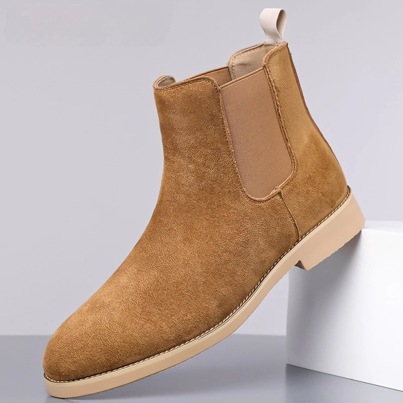 

Man Retro Suede Genuine Leather Chelsea Boots Men Fashion Short Ankle Boot Casual British Style High-Top Shoes