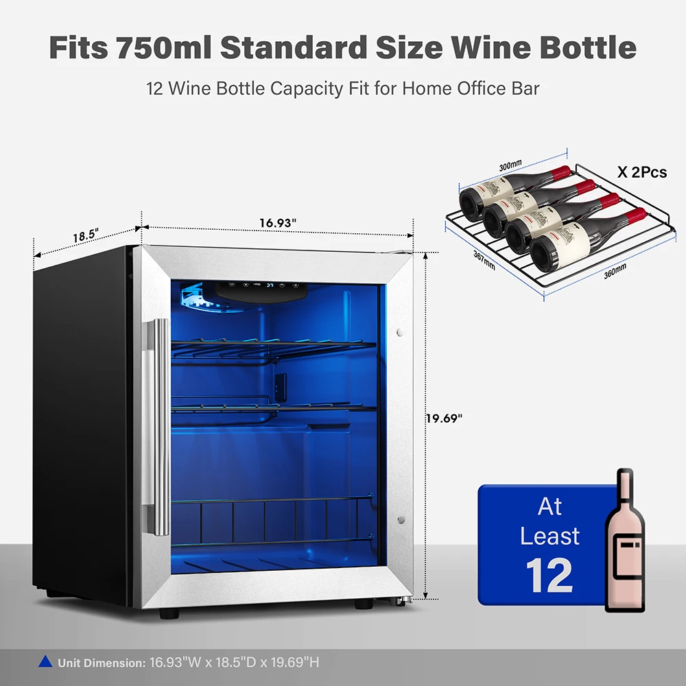 Yeego Refrigerador para Vino de 12 Botellas: Pequeño Refrigerador de Vino Independiente con Control Digital de Temperatura y Puerta de Vidrio UV, Ideal para el Hogar o el Dormitorio