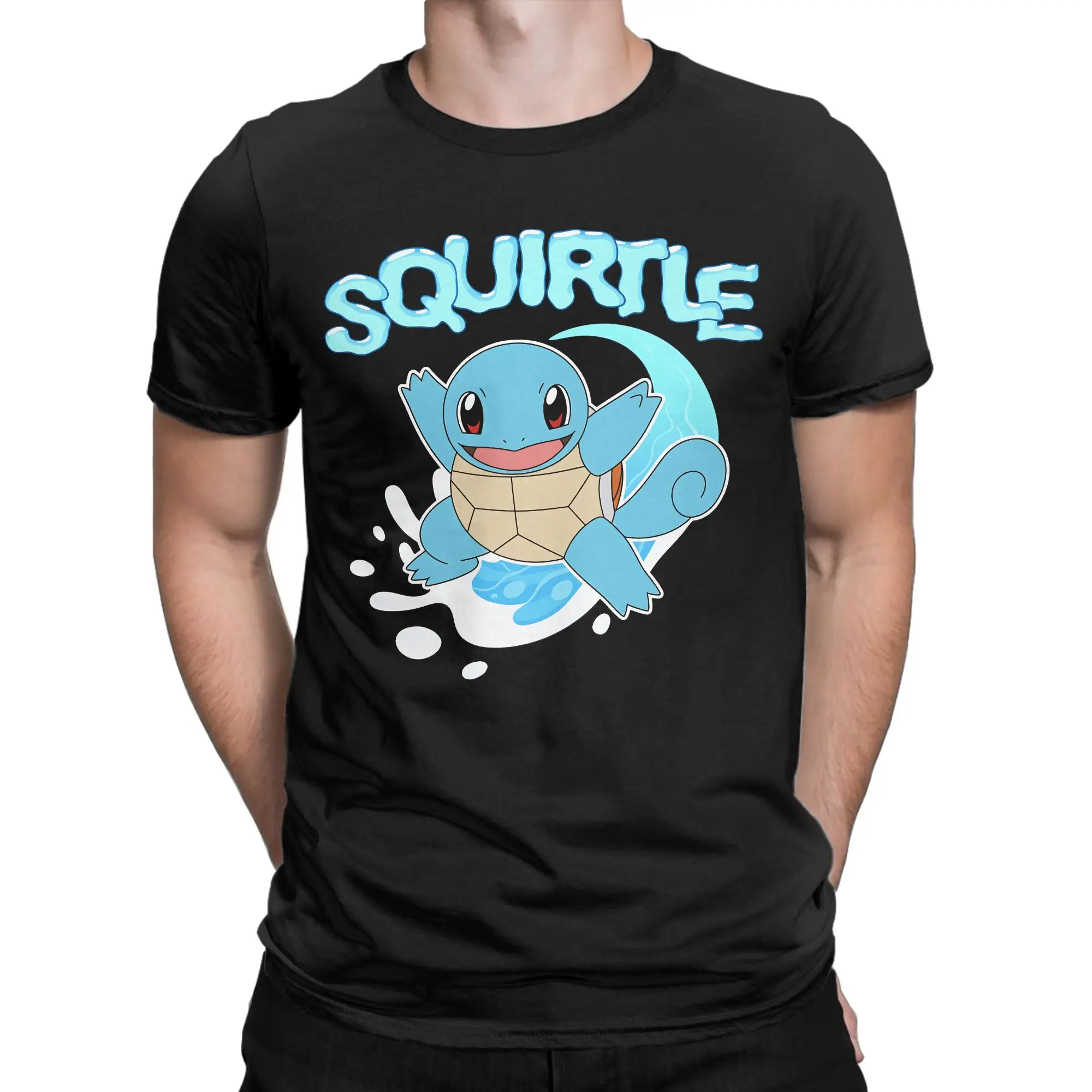 Pokemon Squirtle Water Type T Shirt Beach  Hippie T-Shirts Men 100% Cotton O Neck Oversized Top Tees Short Sleeve Y2K Fun Tops