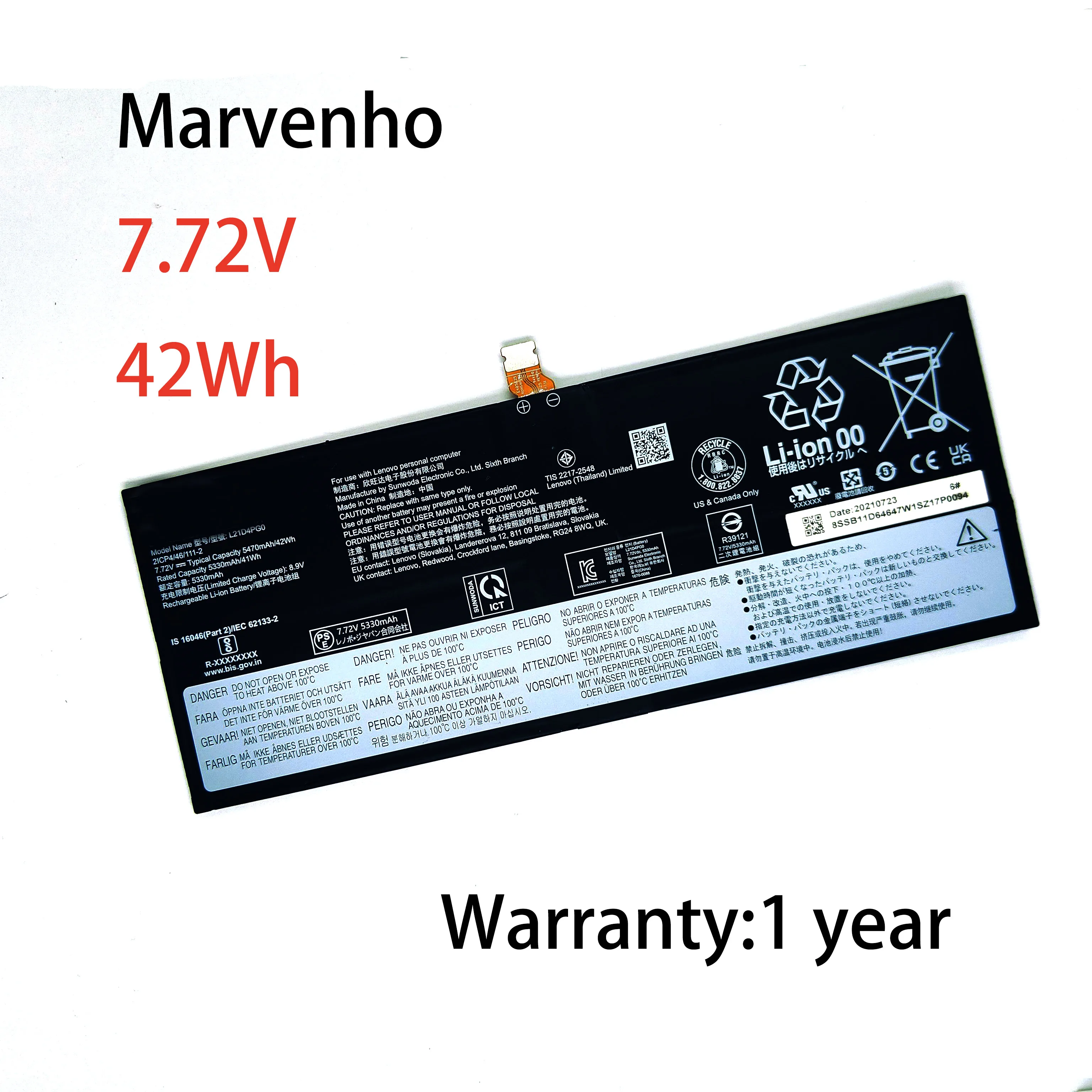 

Новая батарея Marvenho 7.72V 5470mAh 42Wh L21D4PG0 L21L4PG0 L21M4PG0 для ноутбуков Lenovo IdeaPad Duet 5 Chromebook 13Q7C6