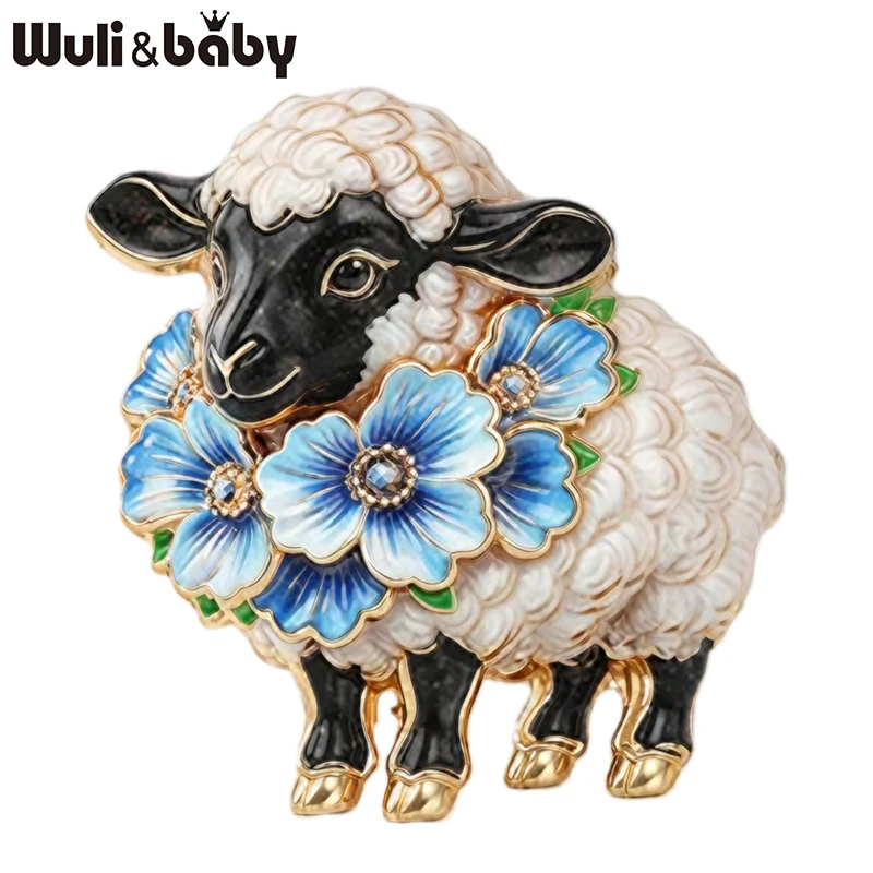 Wuli&baby Charming Sheep Brooches Pins For Women Unisex 6-color Flowers Goat New Year Party Office Animal Brooch Pin Gifts