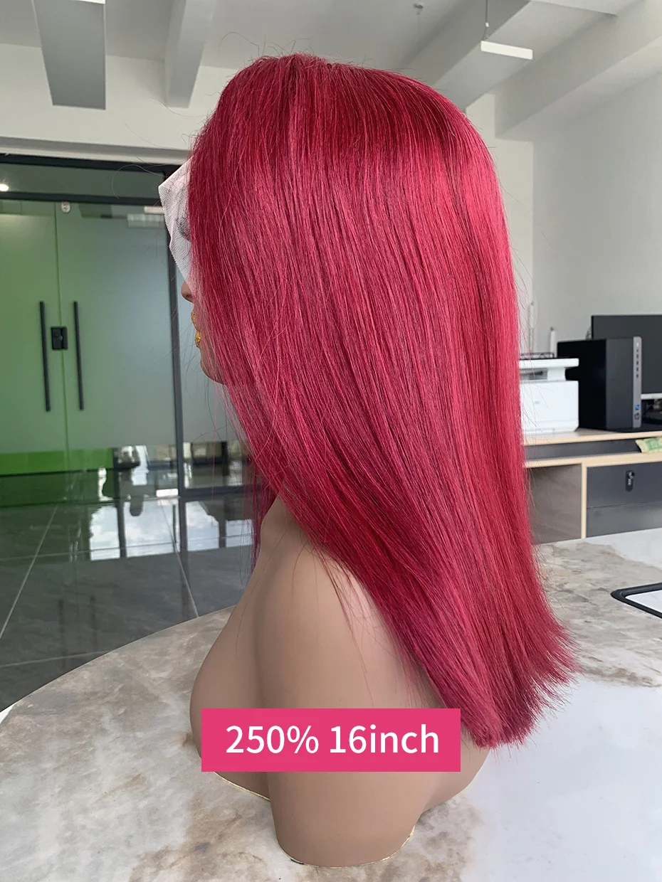 شفاف 250% الكثافة 13x4 الدانتيل الباروكات الأمامية شعر الإنسان بورجوندي 99J الأحمر اللون الخام الفيتنامية الشعر البشري الدانتيل الجبهة بوب شعر مستعار